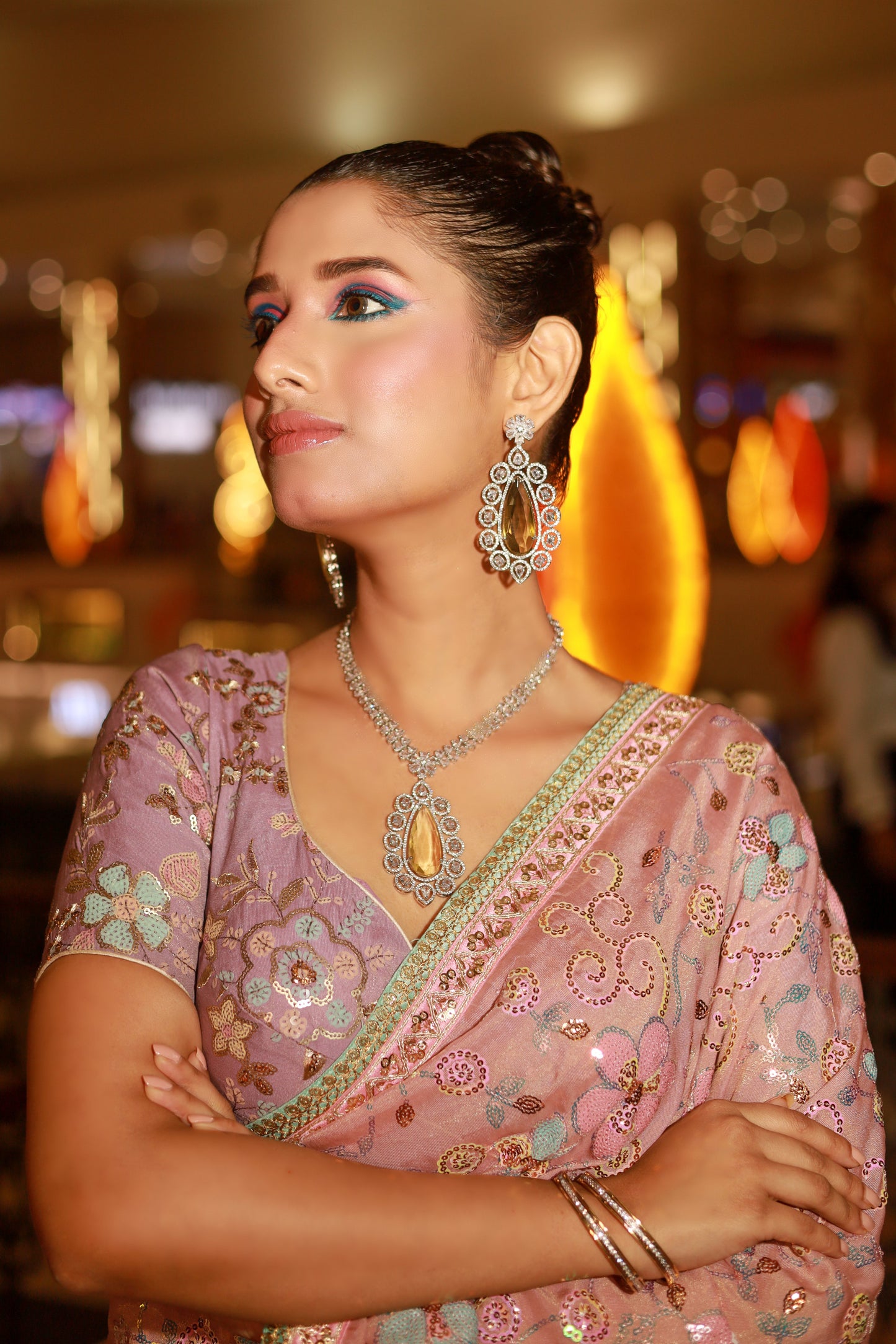 Mauve Pure Chiffon Georgette Saree With Full Embroidery