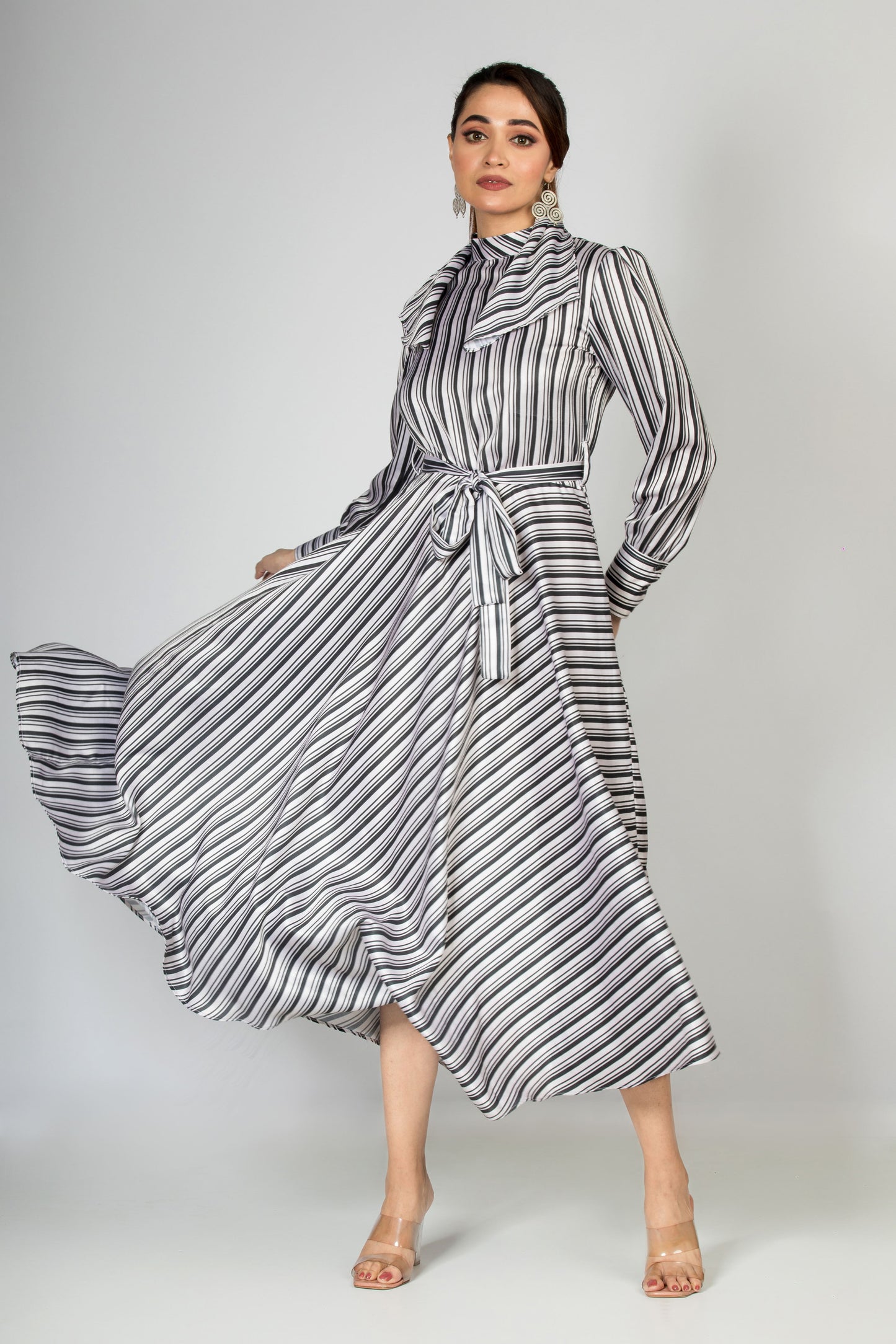 Black and White Satin A-Line Dress