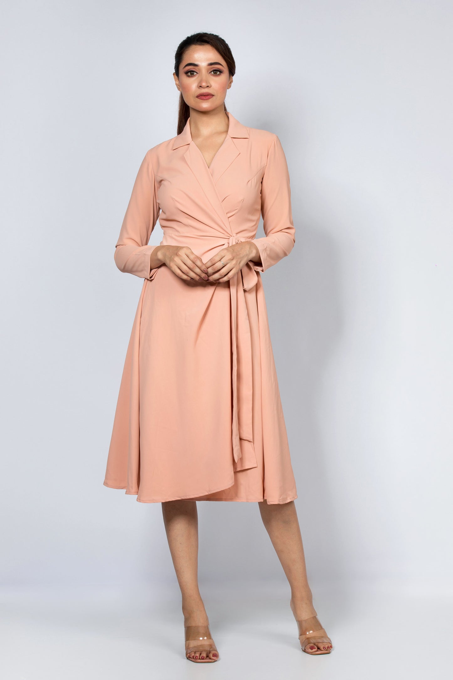 Bosslady Tie Wrap Dress - Soft Blush