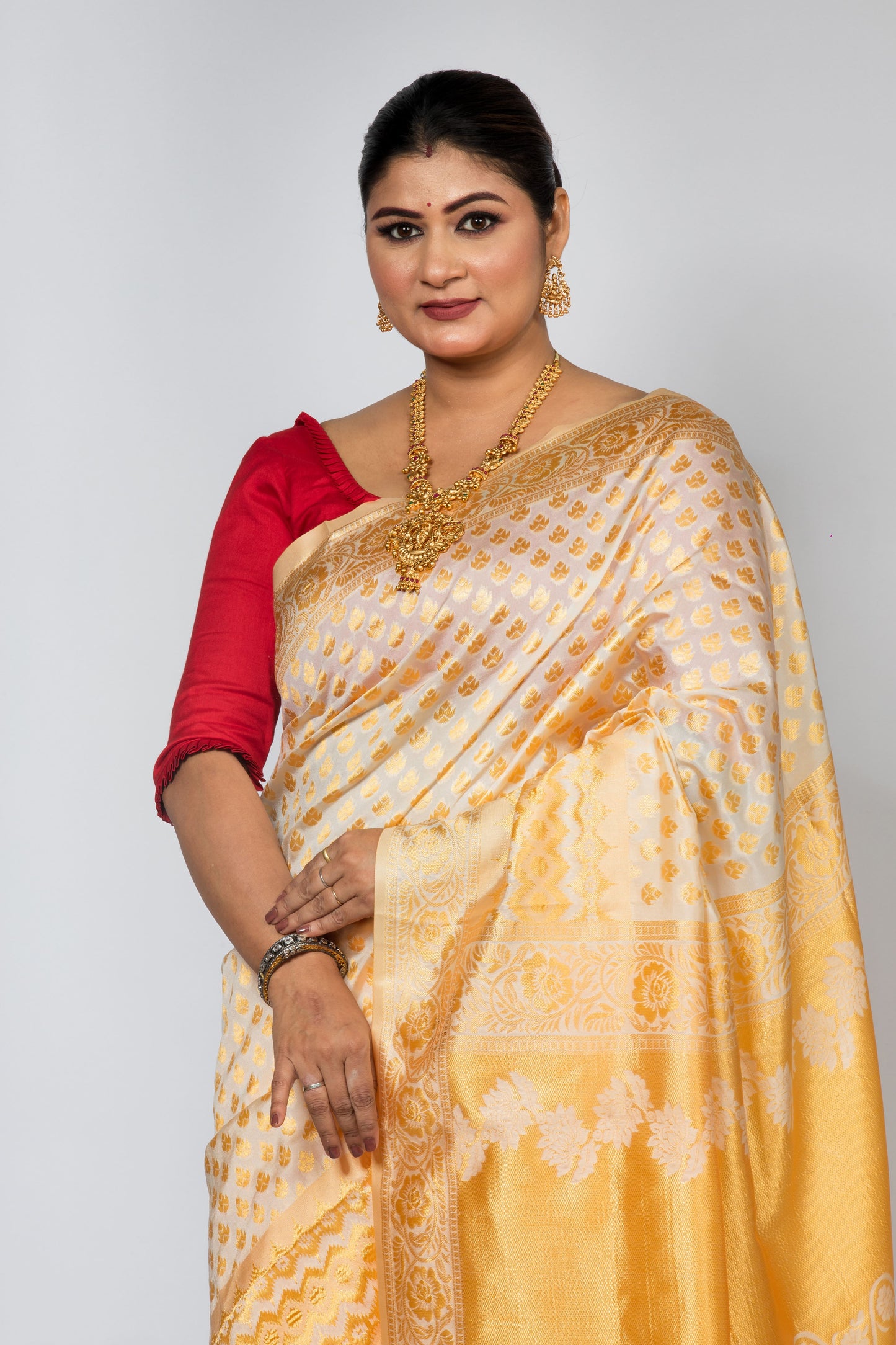 Orange Katan Silk Saree with Golden Zari