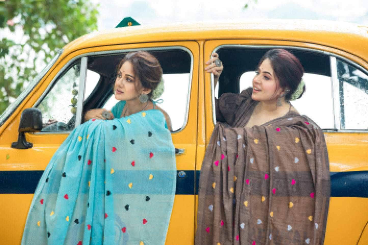Lovable Hearts Brown Cotton Saree