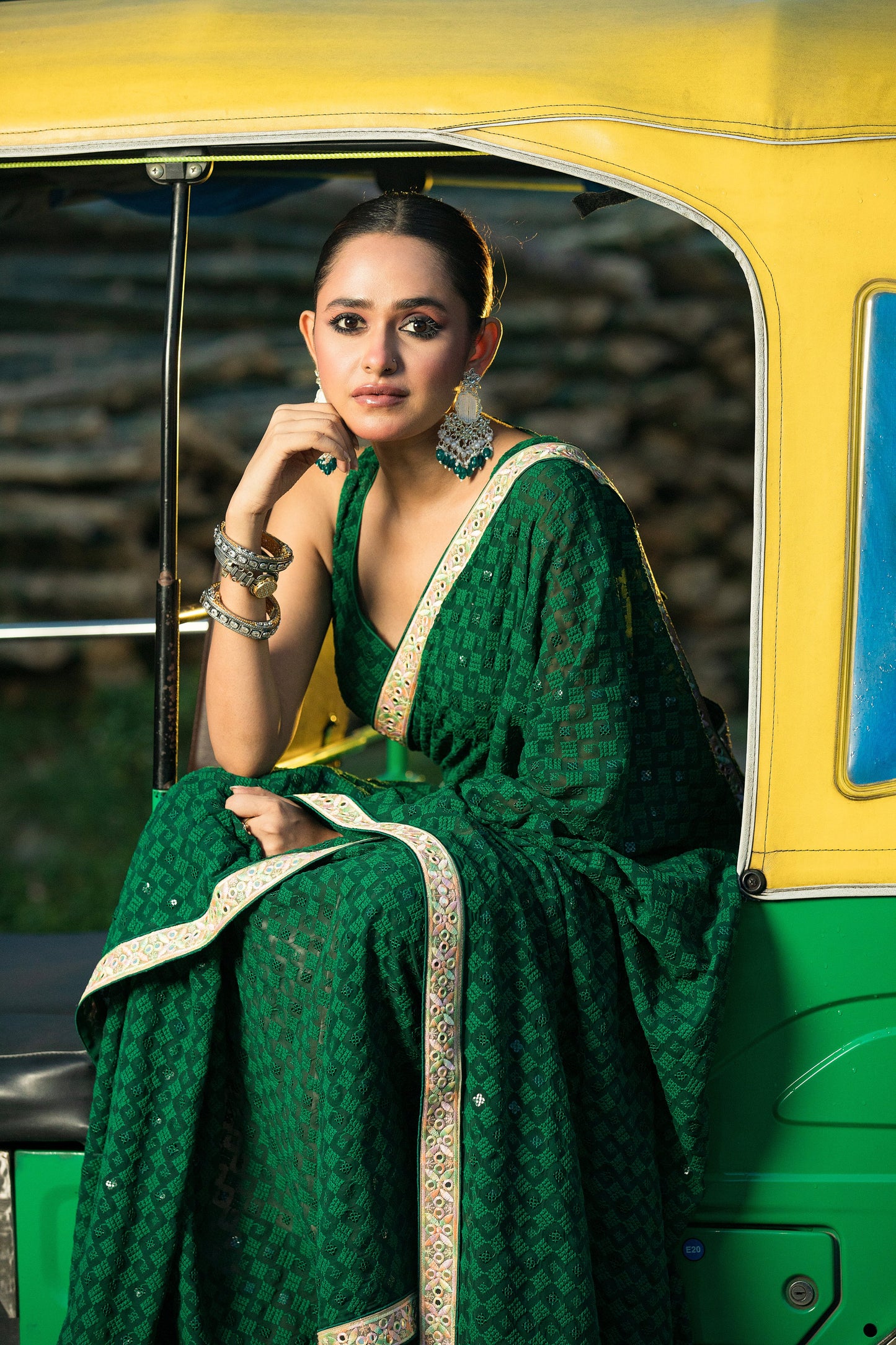 Green Chikankari Saree