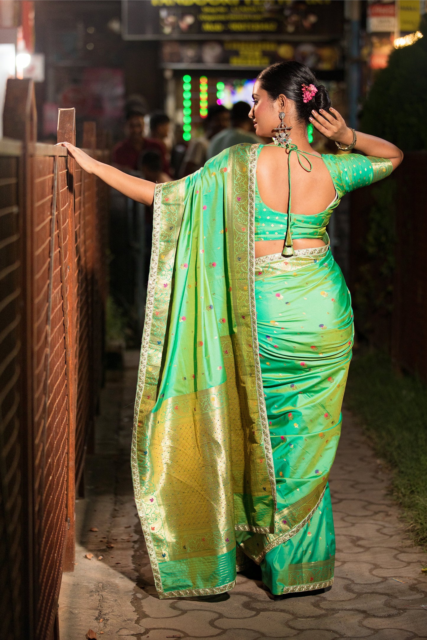 Parrot Green Silk Saree