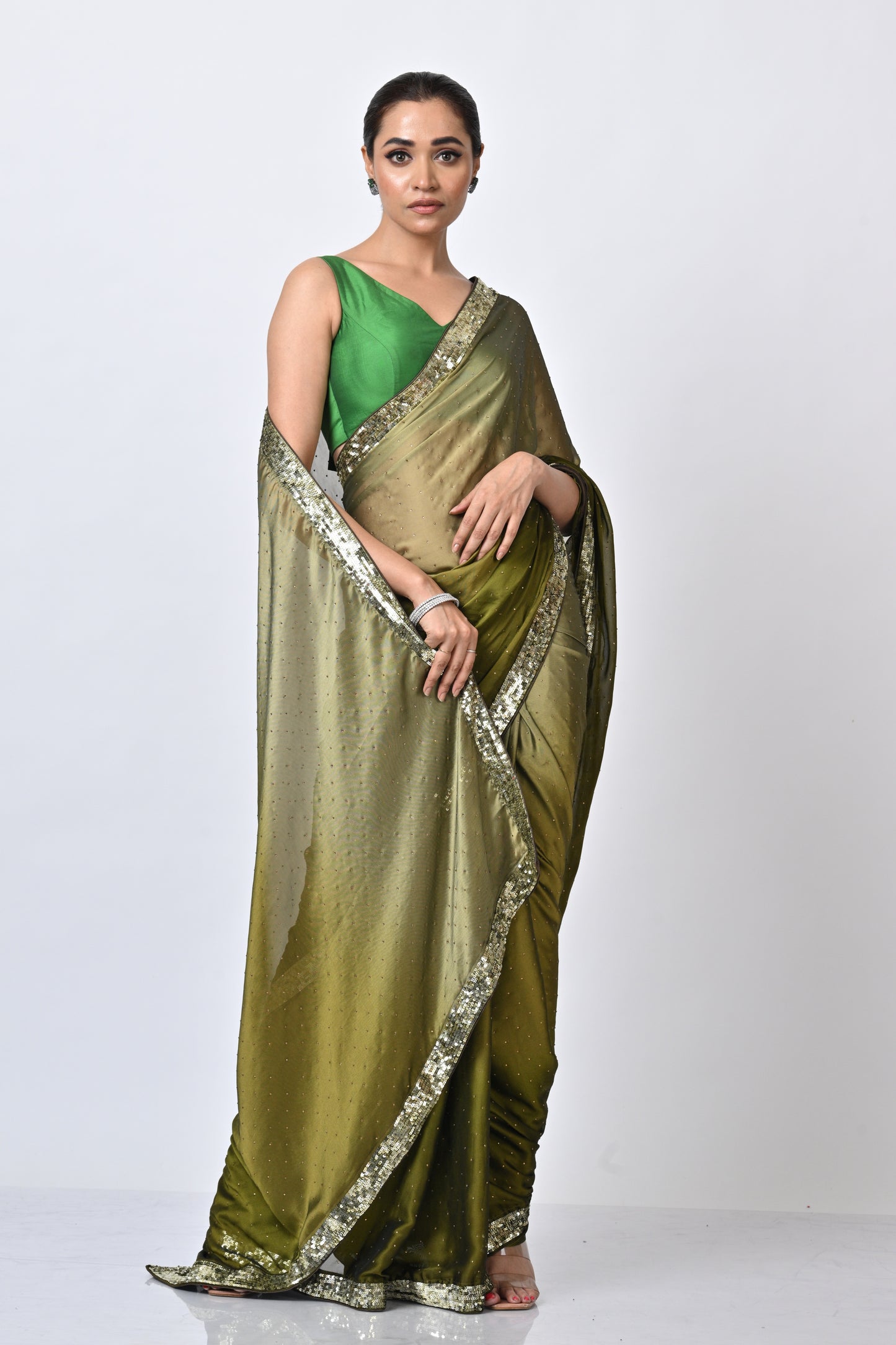 Ombre Bolly Green Saree