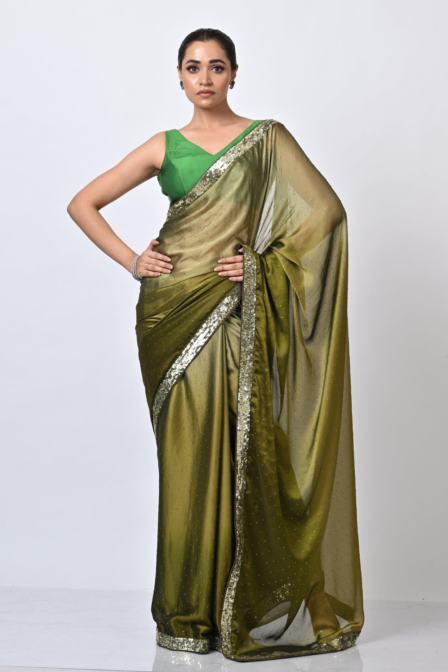 Ombre Bolly Green Saree