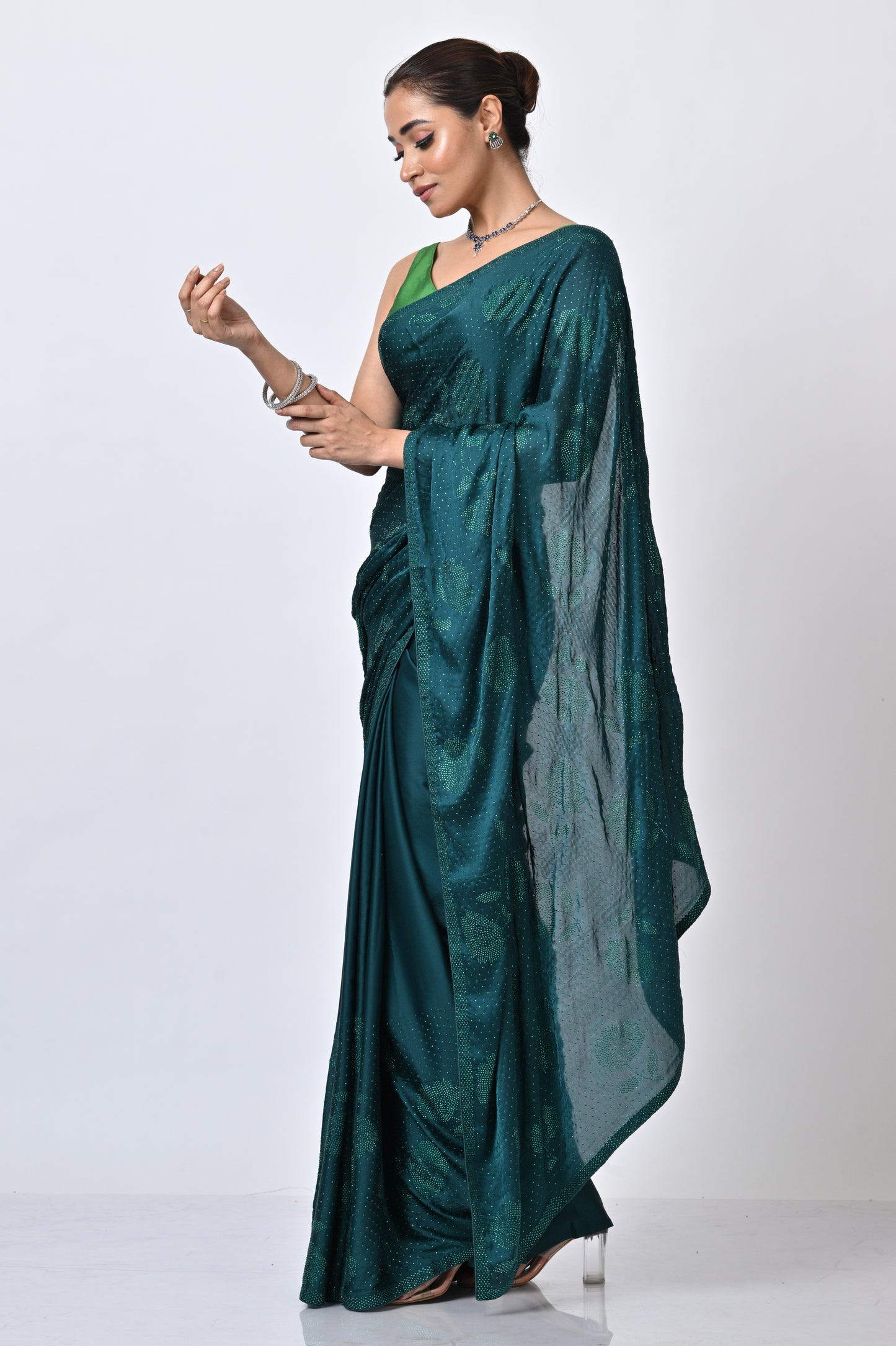 Satin Serenity- Teal Green With Stone Work