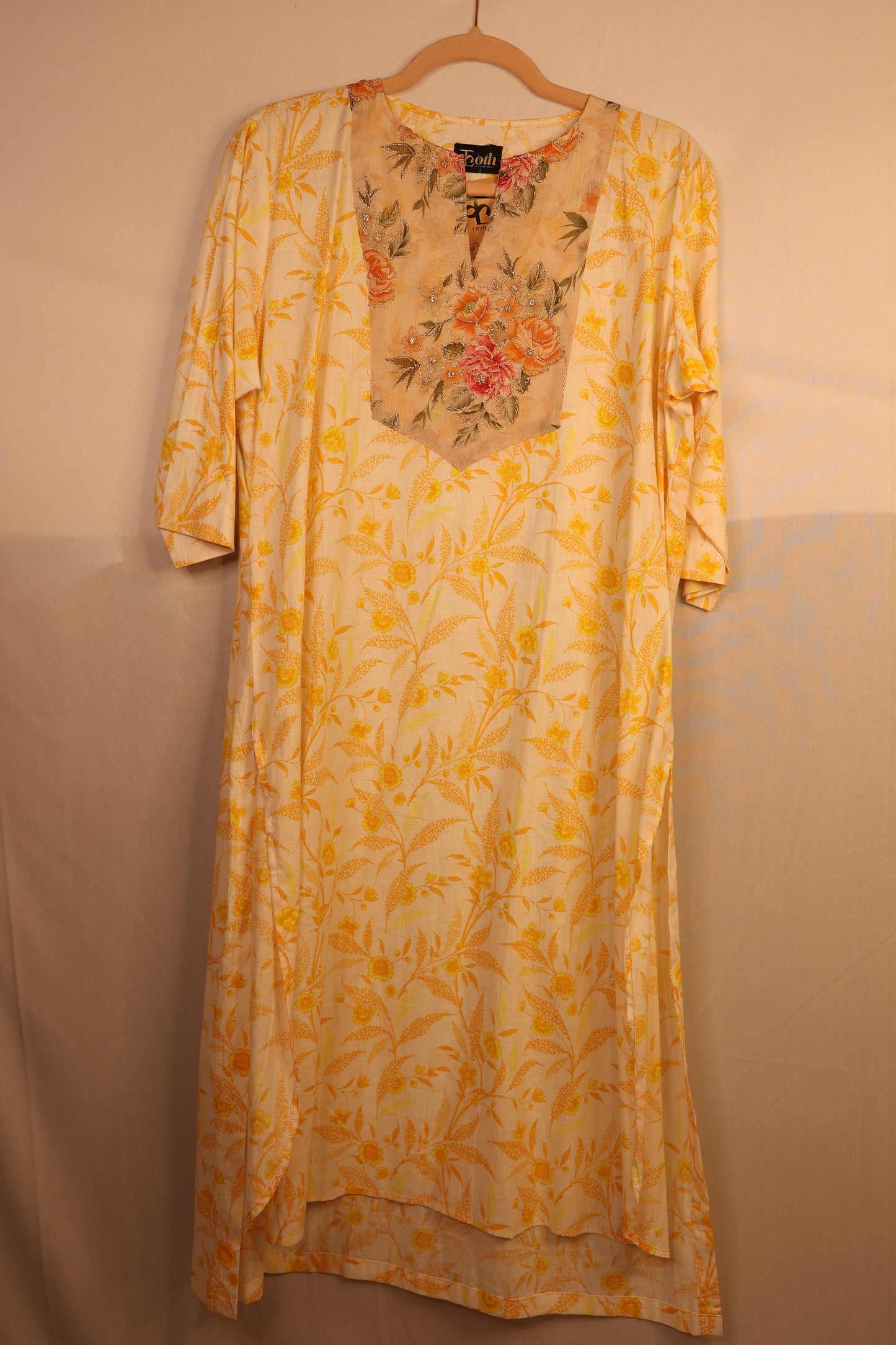 Floral Print Yellow Kurta