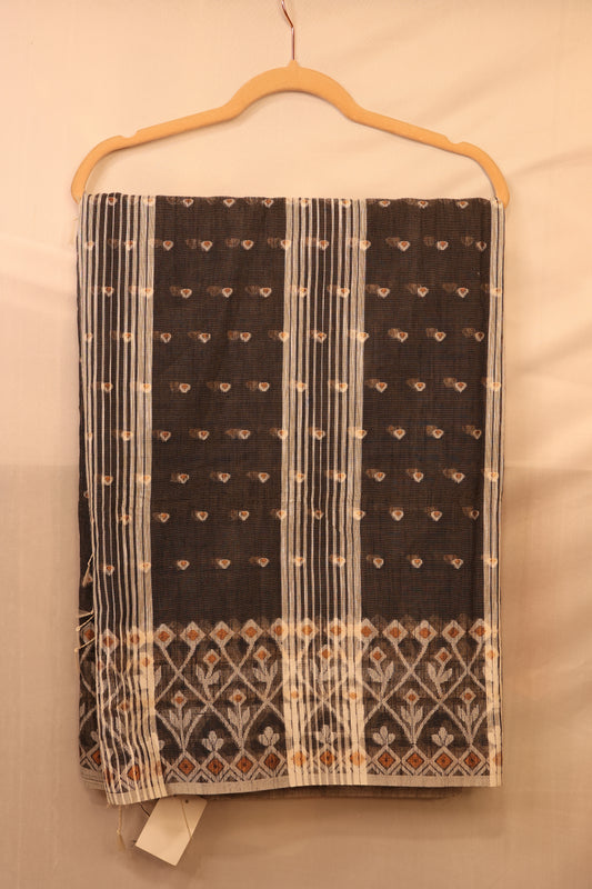 Geometric Black  Cotton Saree