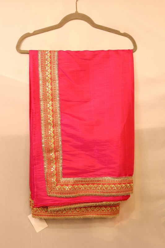 Pink Silk Saree with Zari Border