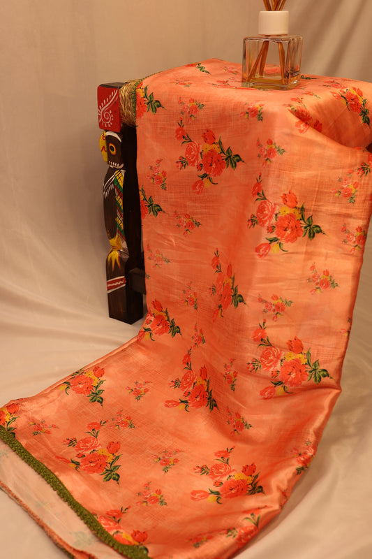 Organza Orange Floral Saree