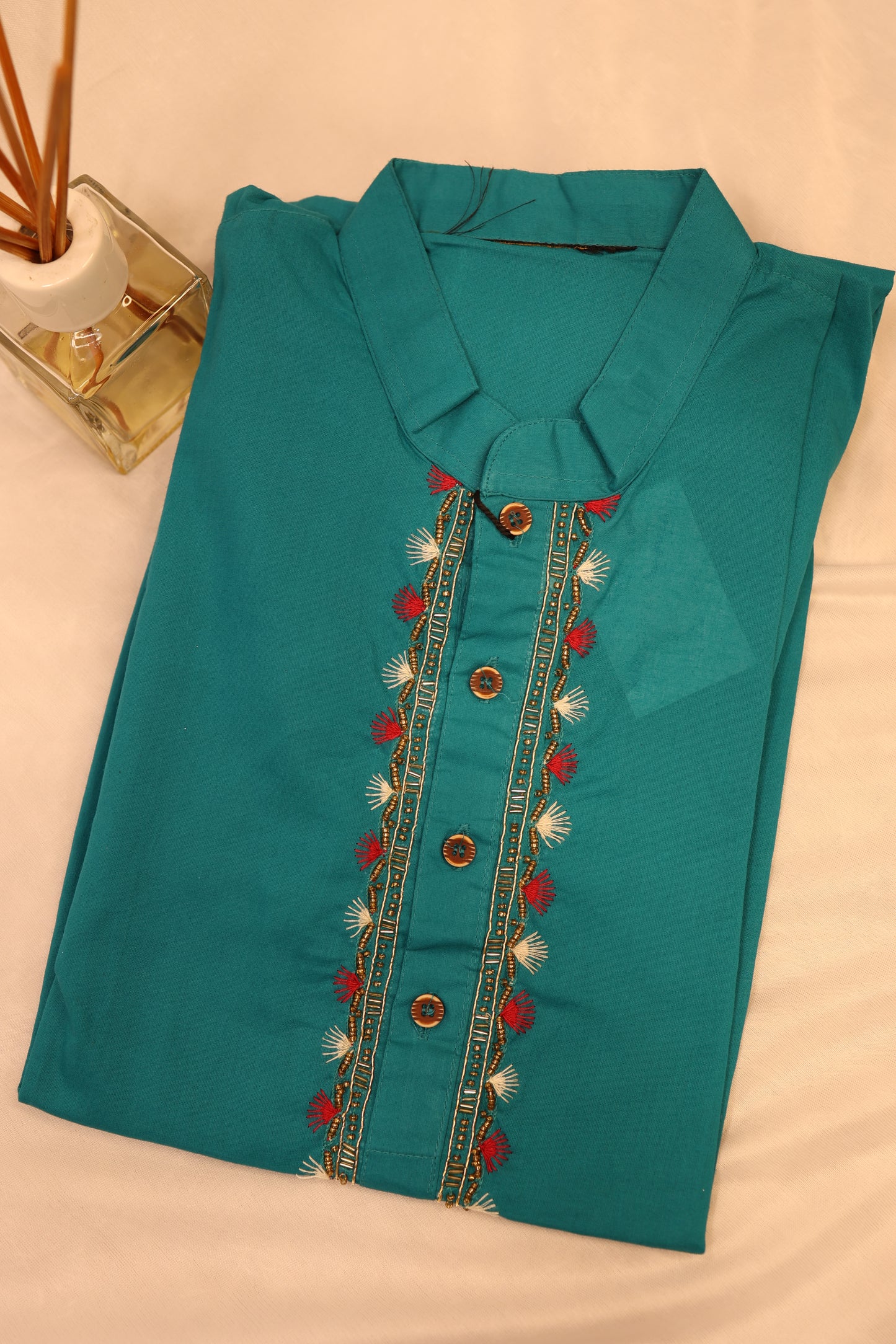 Dark Green Hand Embroidered Men's Kurta