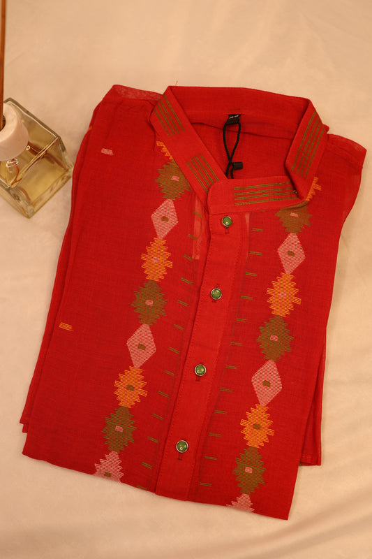 Red Dakhai Men's Kurta