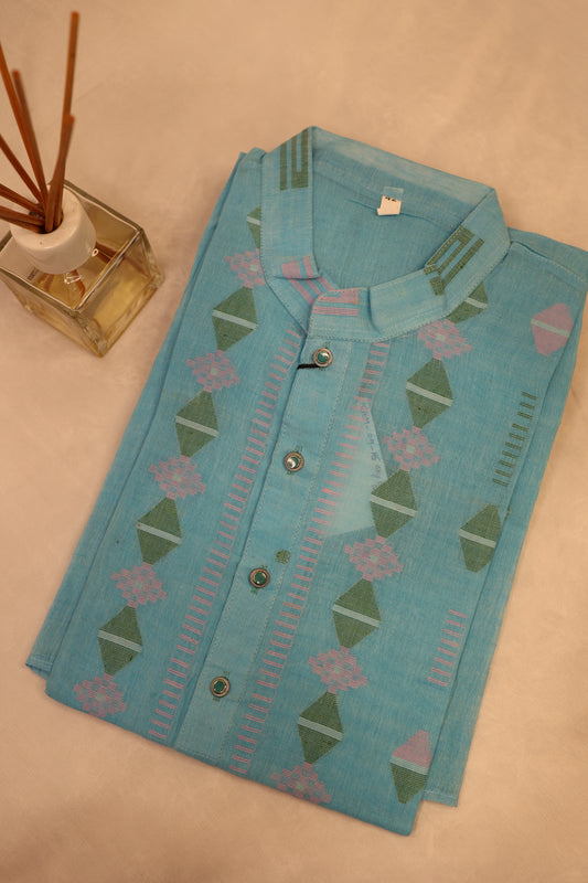 Light Blue Dhakai Cotton Men's Kurta