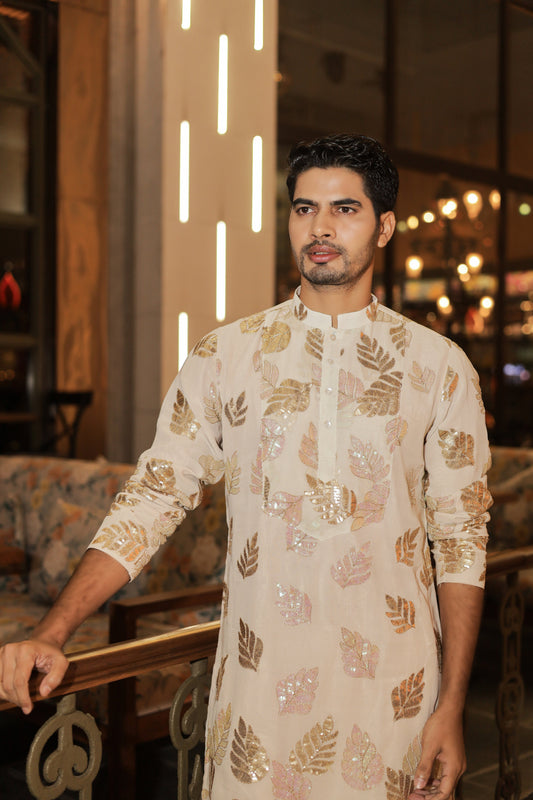 Hand Sequence Sliver and Gold Embroidery Kurta