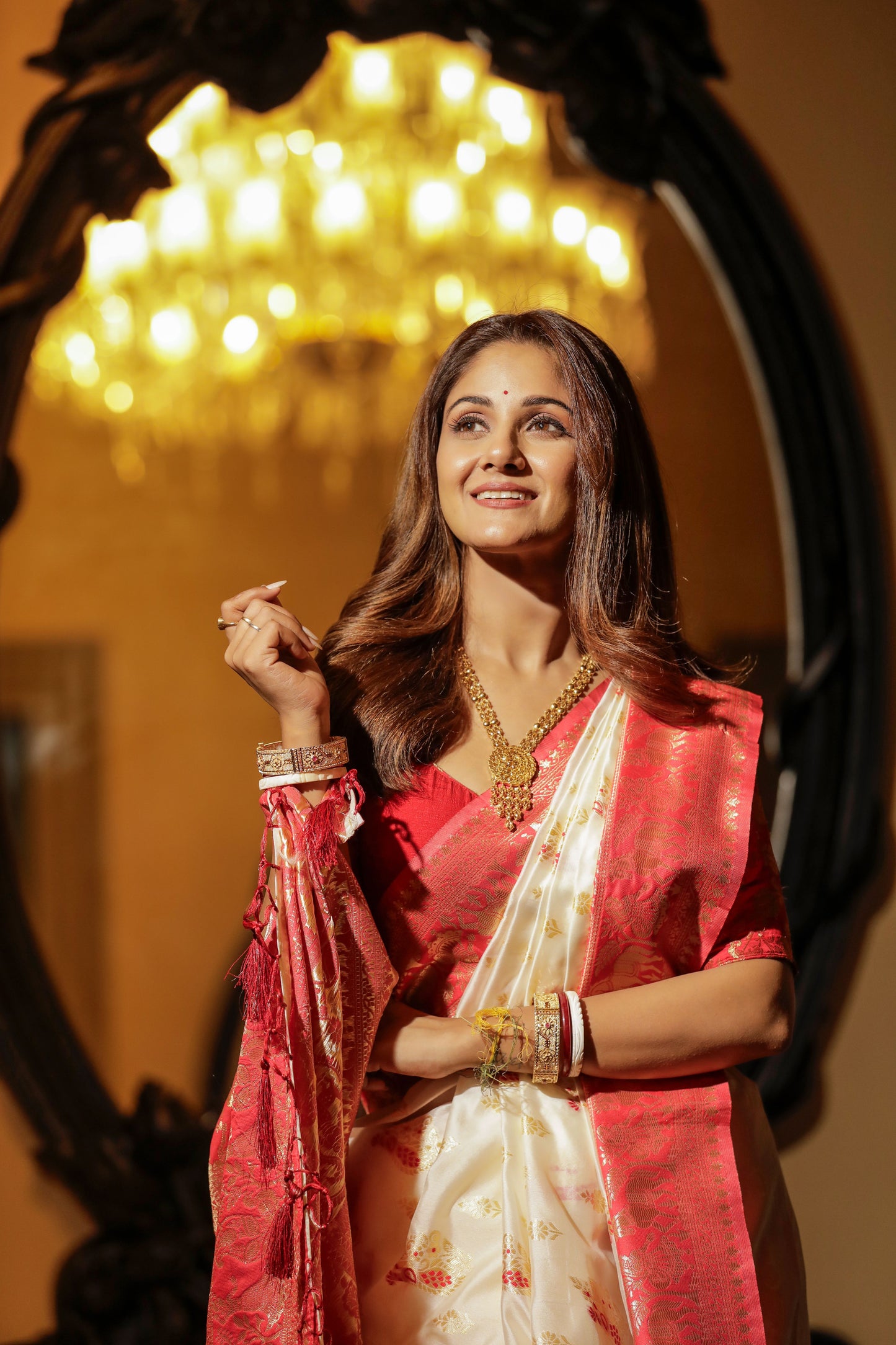 The Red White Pure Silk Saree