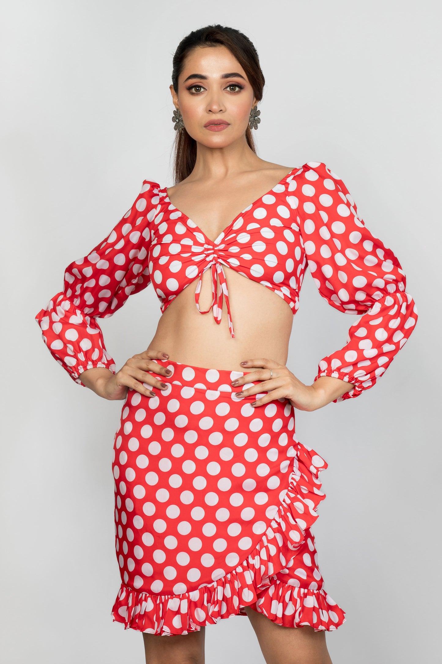 Red Georgette Poolka