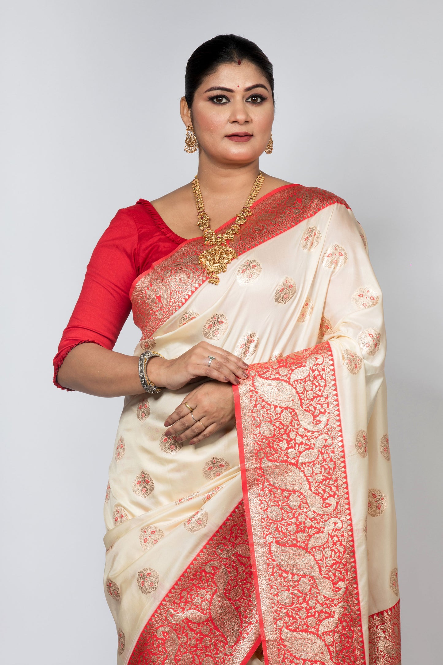 Banarasi Silk Saree - Red & White