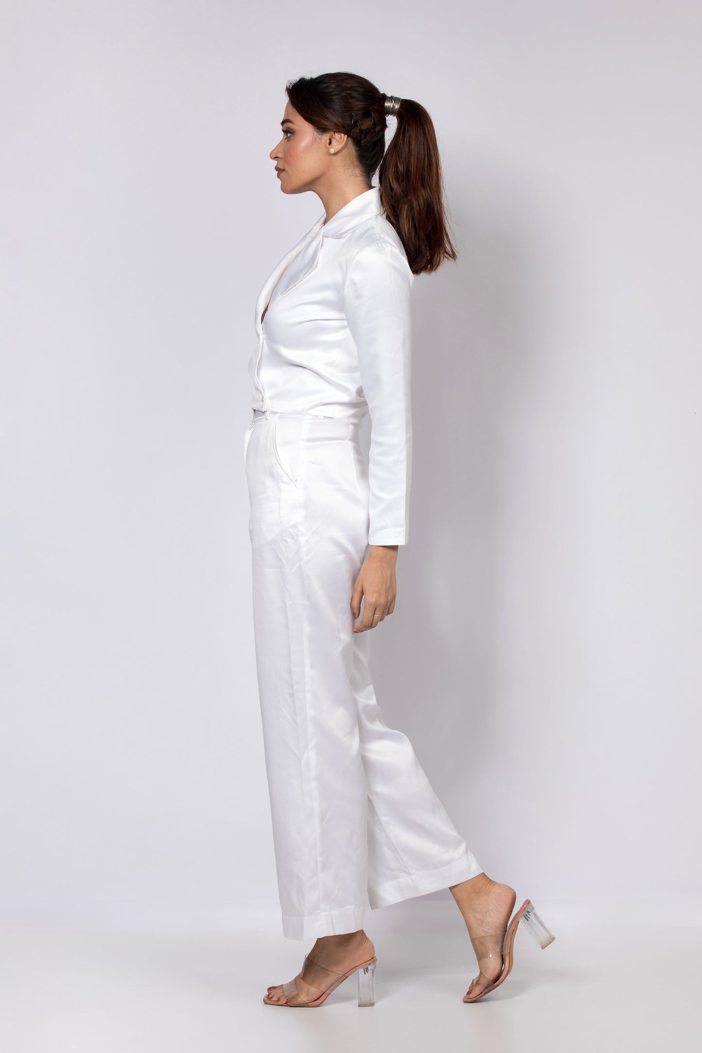 Satin Women Cood Set- Silver White