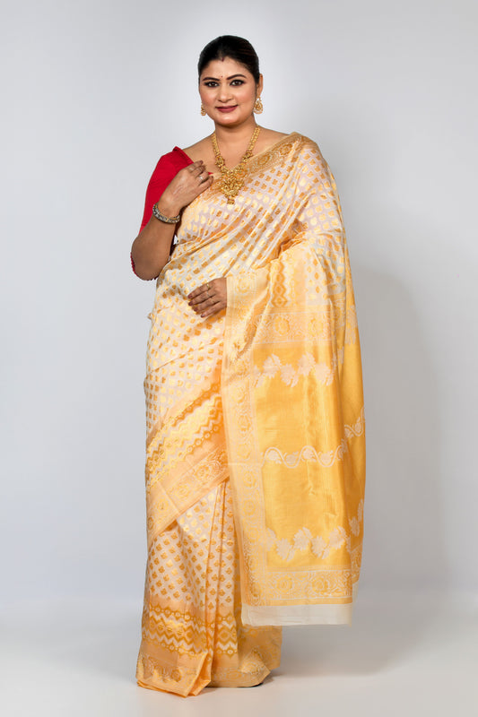 Orange Katan Silk Saree with Golden Zari