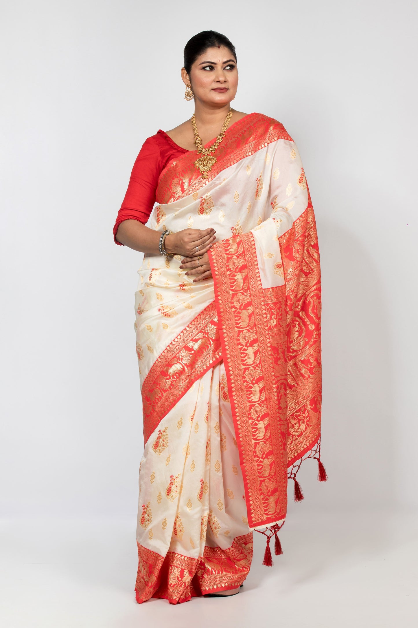 Banarasi Silk Saree - Red and White