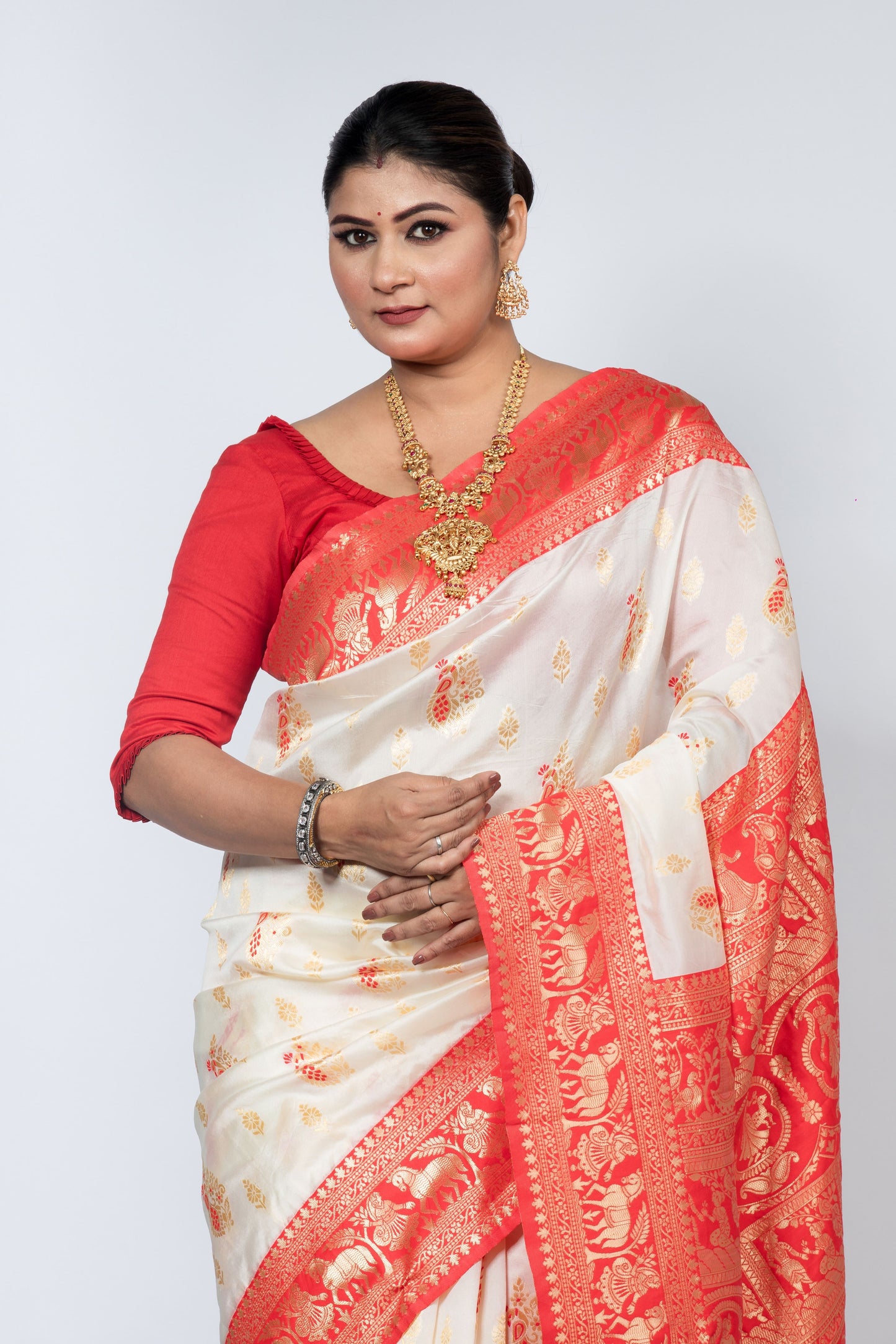 Banarasi Silk Saree - Red and White