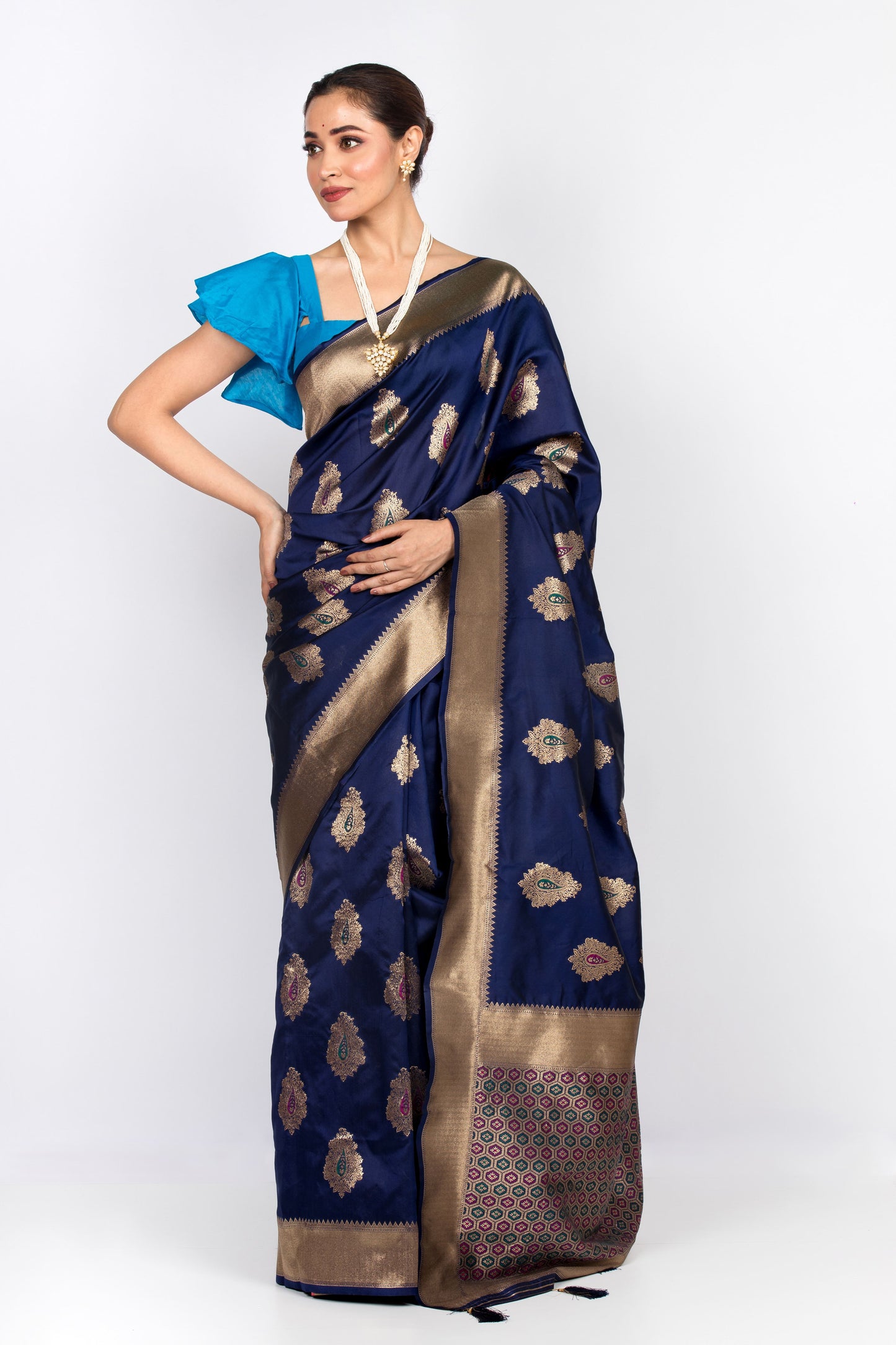 Navy Blue Silk Zari Saree