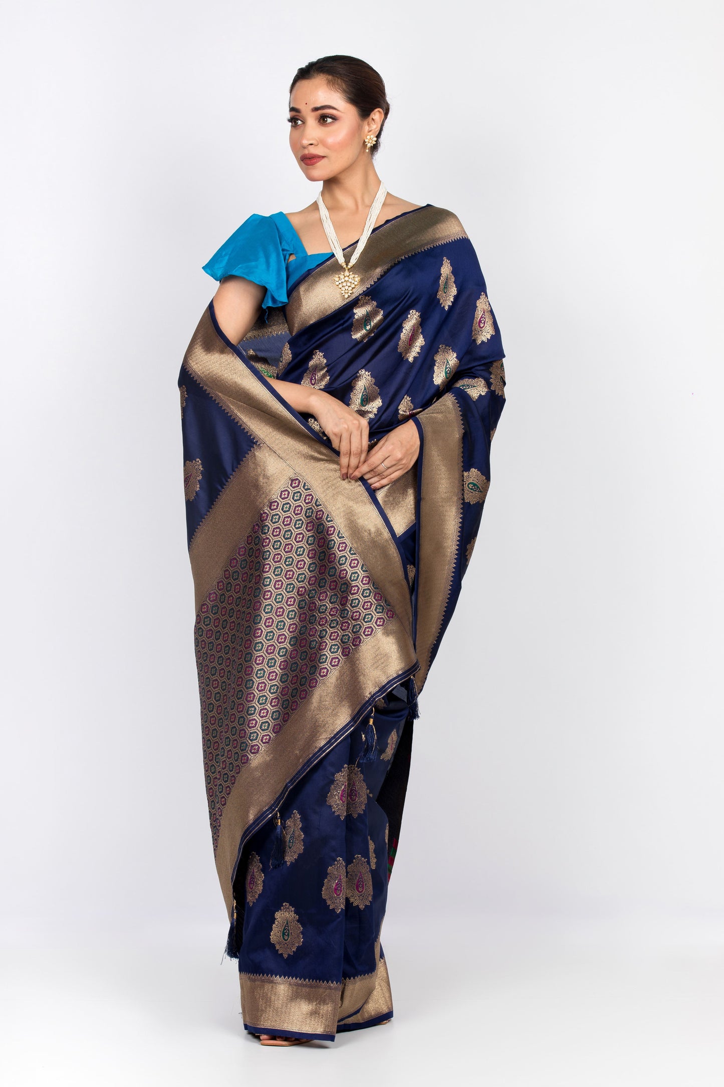 Navy Blue Silk Zari Saree