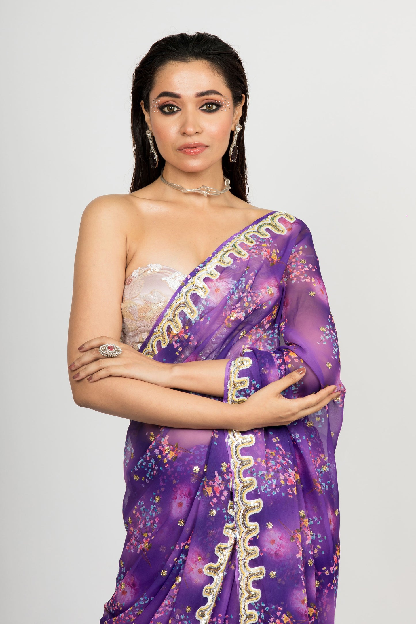 Georgette Saree With Hand Embroidered Border