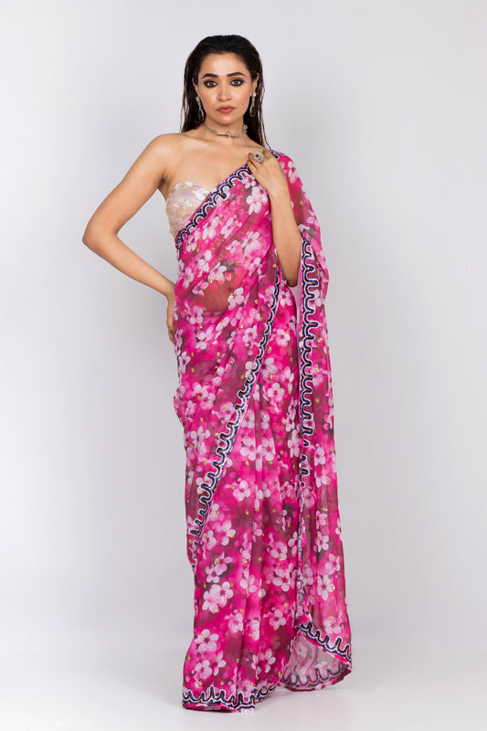 Blossom Breeze Goregette Saree - Pink