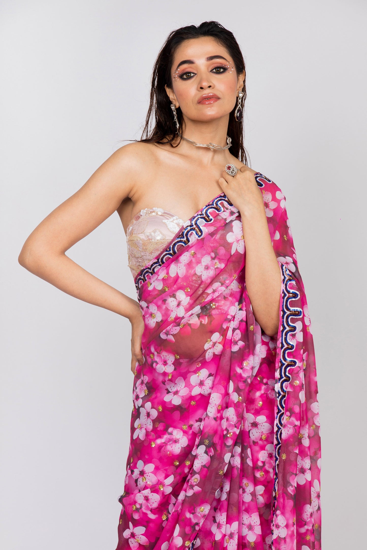 Blossom Breeze Goregette Saree - Pink