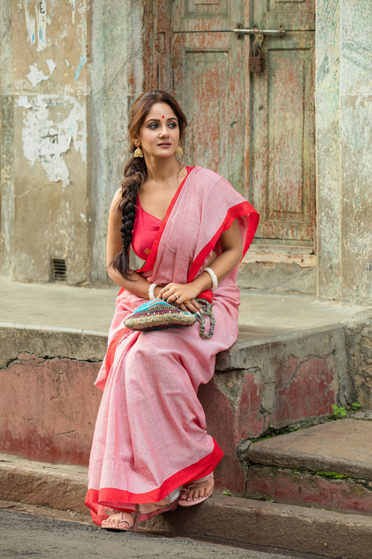 Soft Pink Cotton Saree - Laal Par Gulaabi