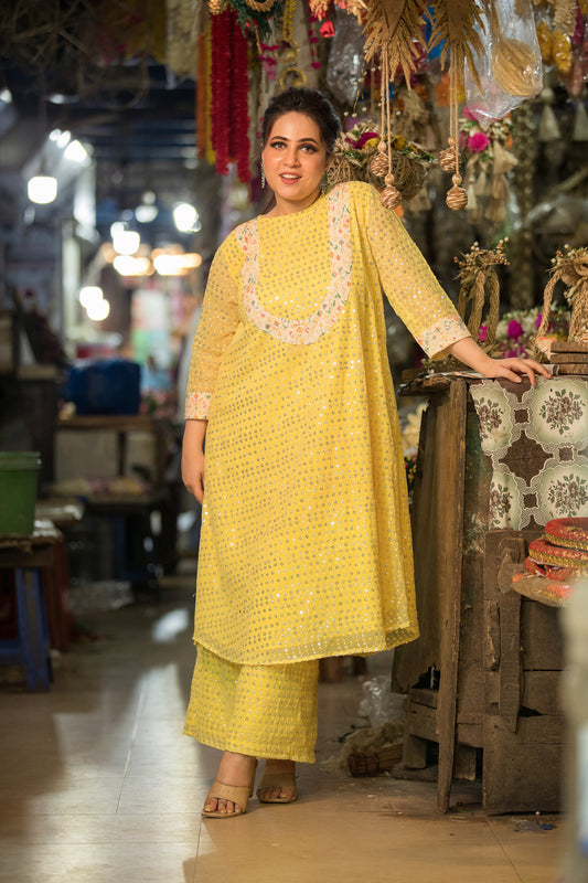 Georgette Yellow Kurta Set