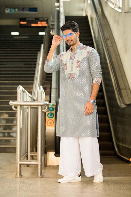 Chikankari Kurta Set - Powder Blue