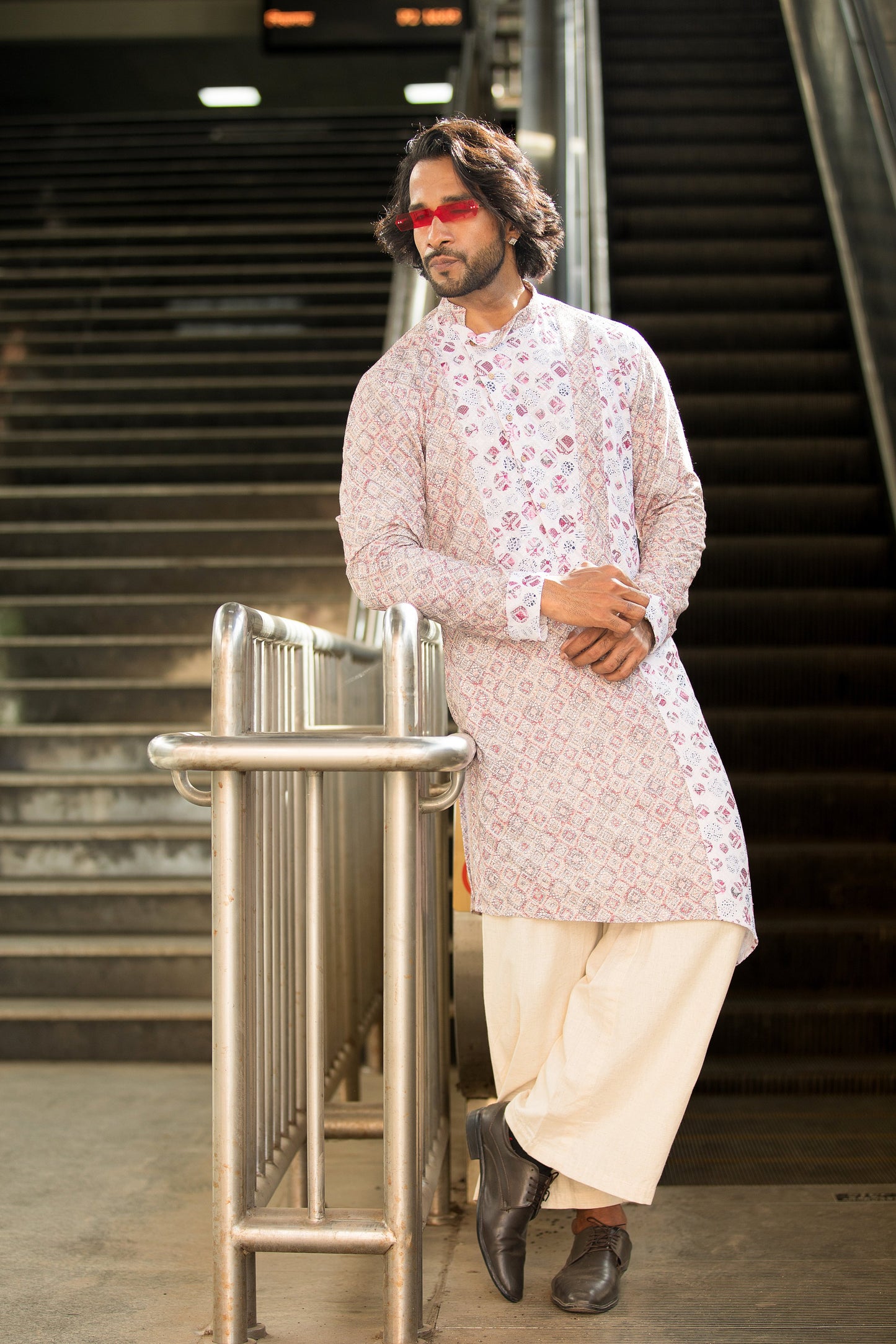 Chikankari Men's Kurta Set - Nude Shade