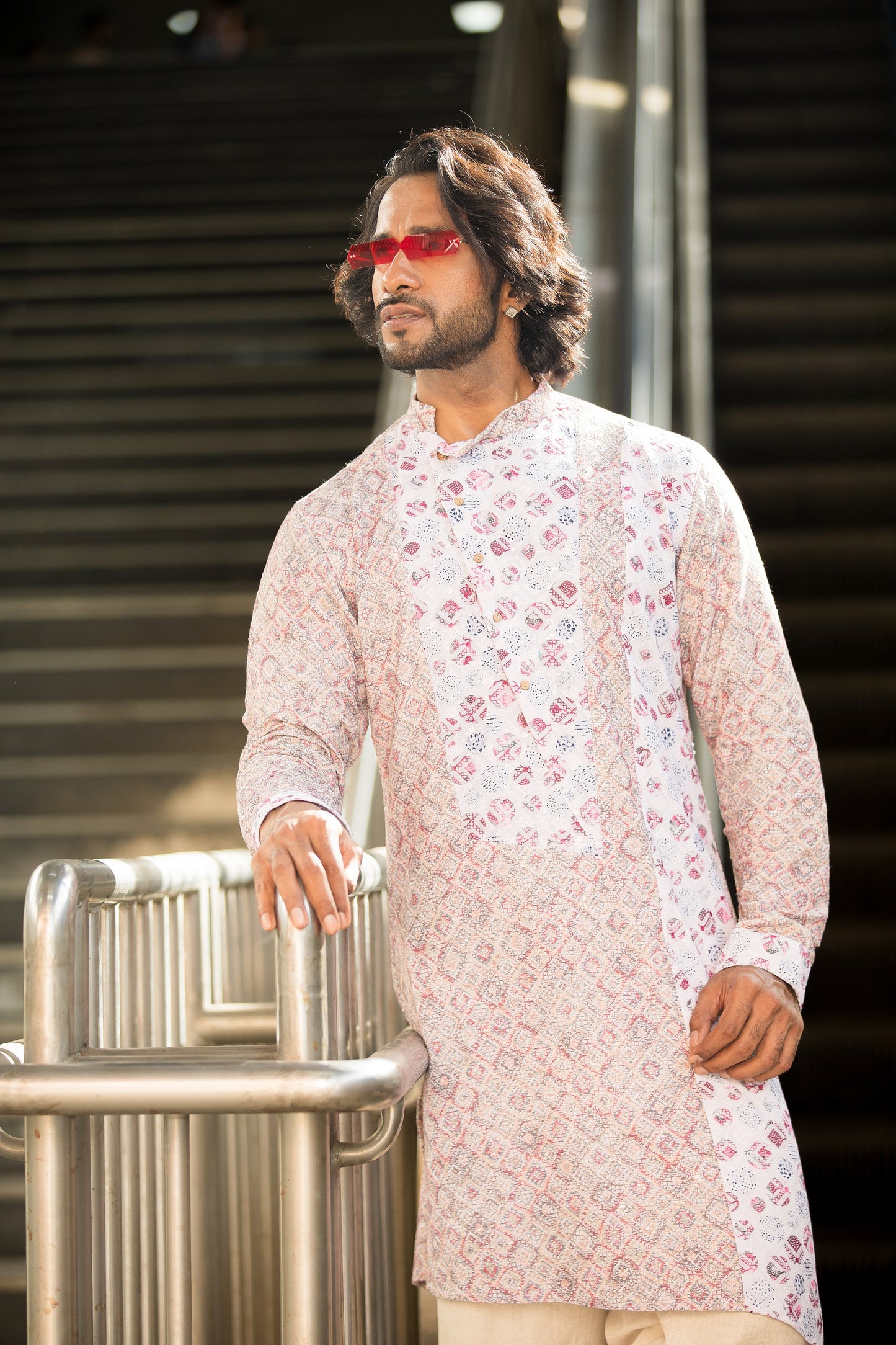 Chikankari Men's Kurta Set - Nude Shade