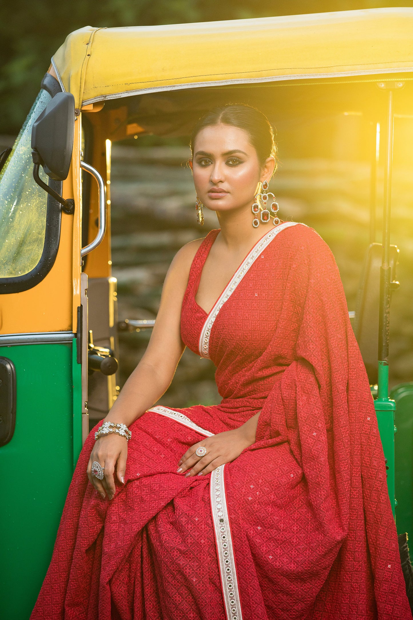 Red Chikankari Saree