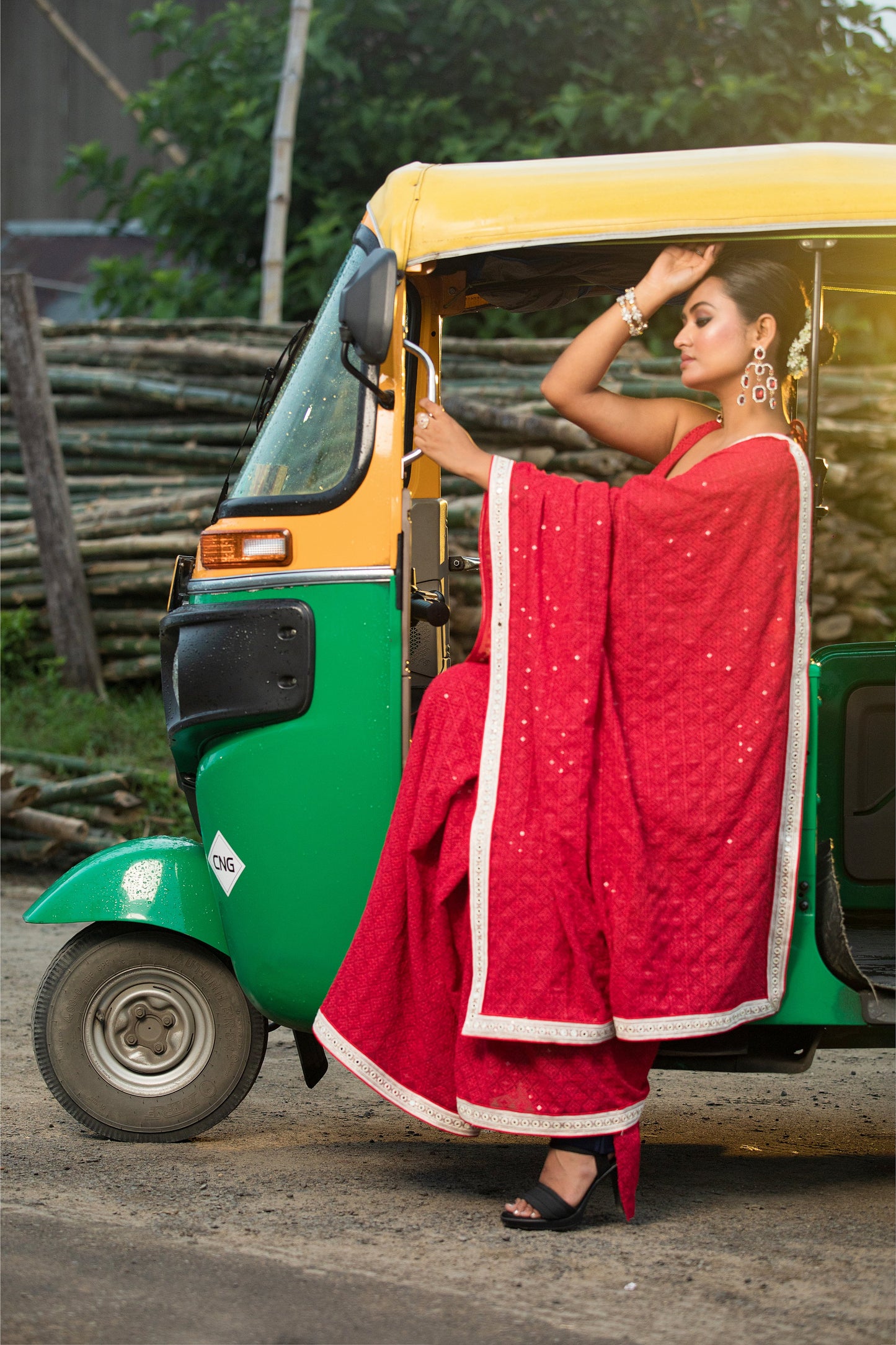 Red Chikankari Saree