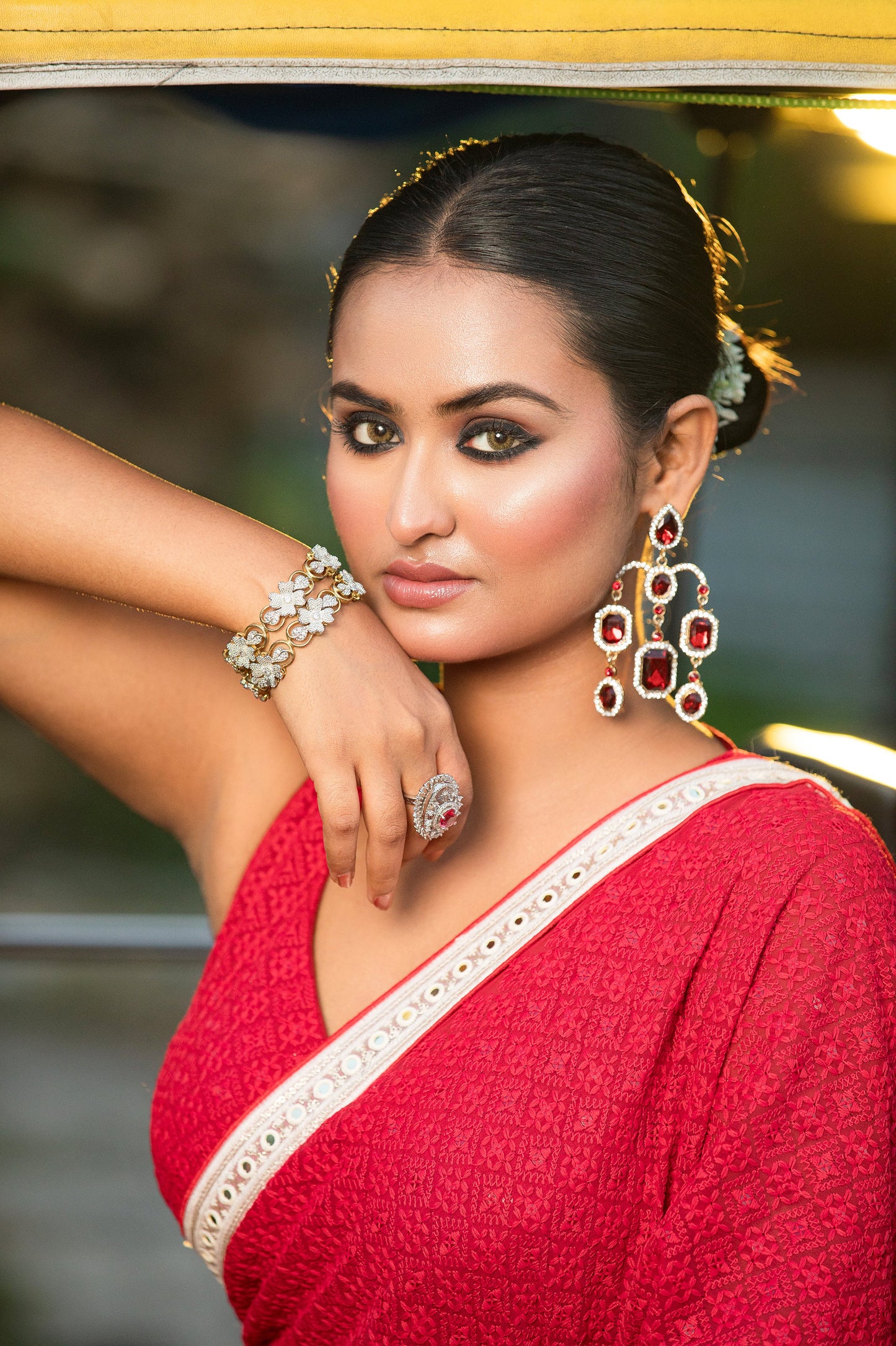 Red Chikankari Saree