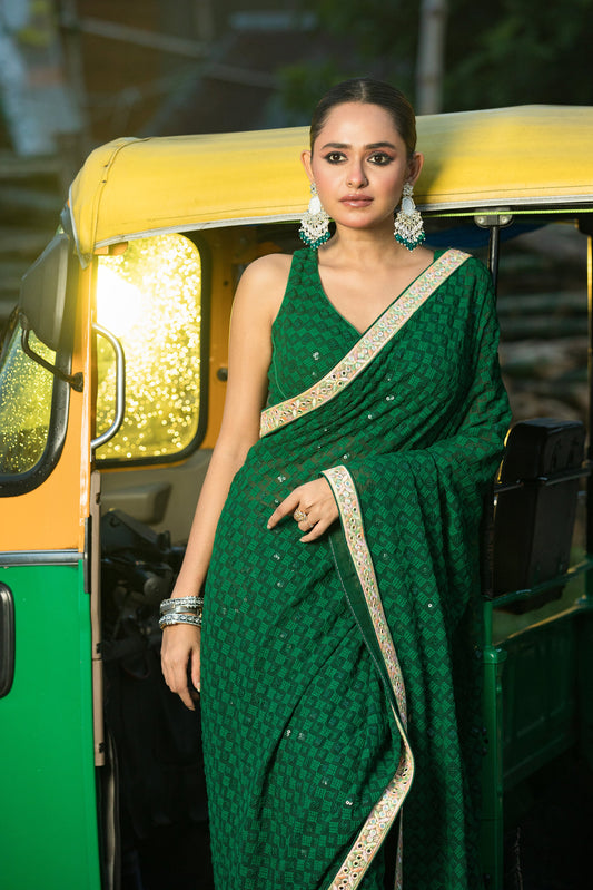 Green Chikankari Saree