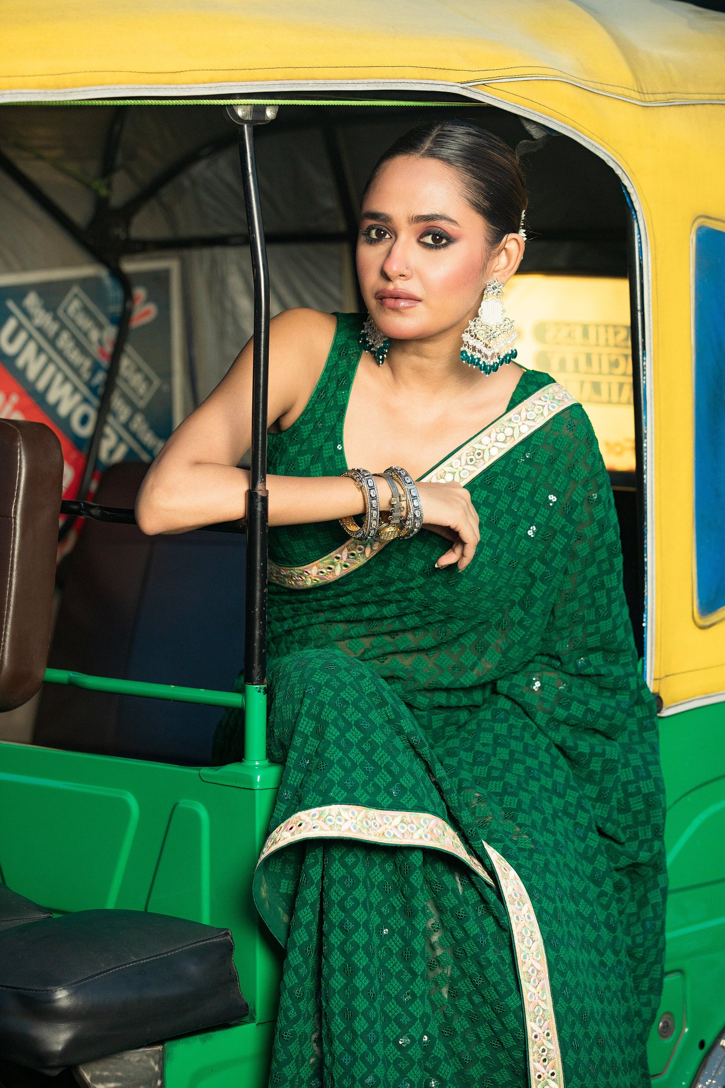 Green Chikankari Saree