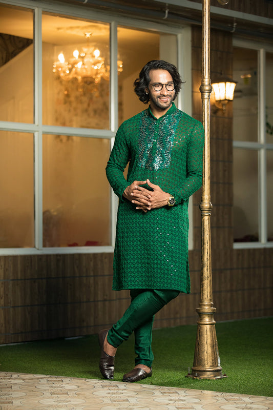 Green Chikankari Kurta Set