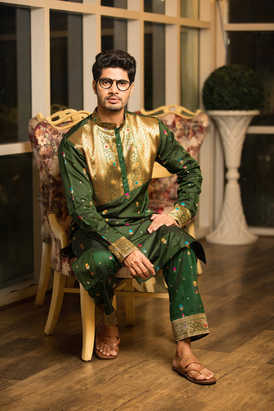 Green Silk Kurta Set