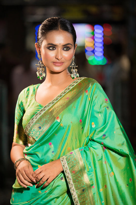 Parrot Green Silk Saree