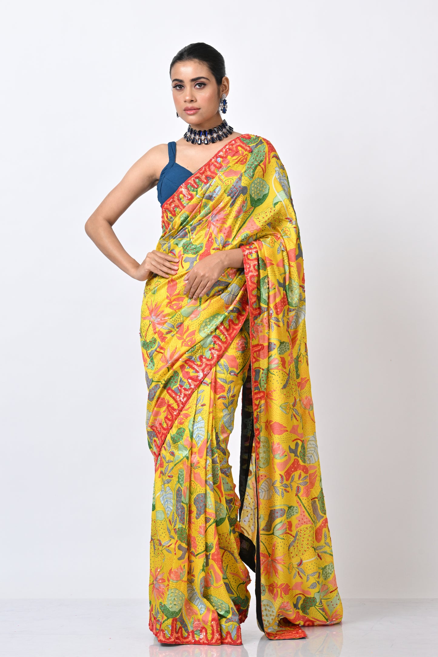 Jade Jungle Floral Foliage Saree