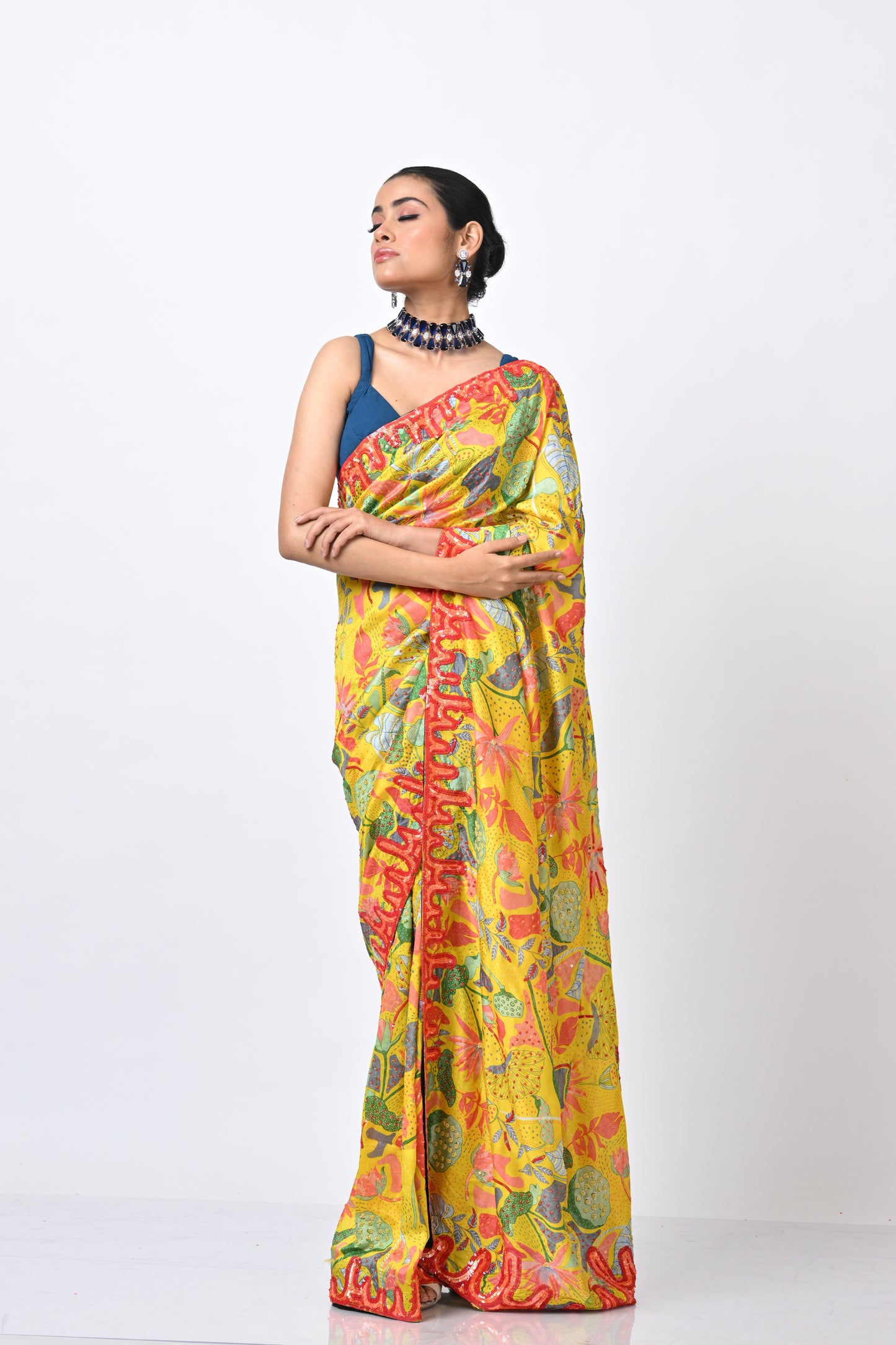 Jade Jungle Floral Foliage Saree