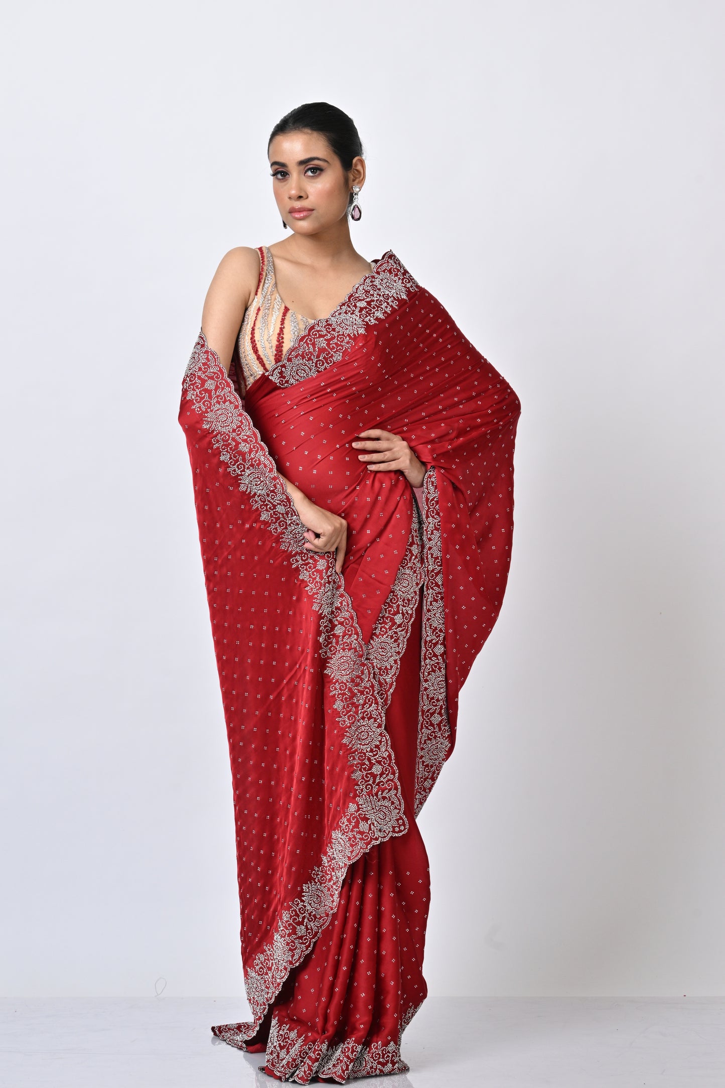 The Satin Serenity Red Saree