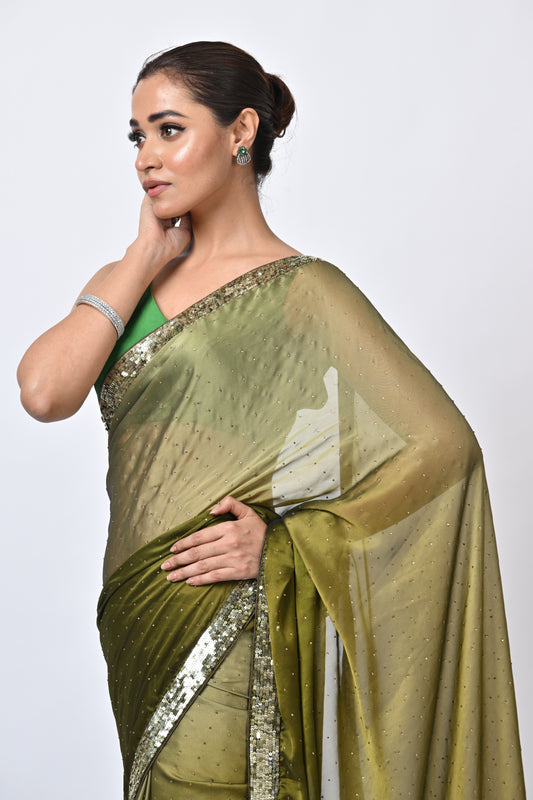 Ombre Bolly Green Saree