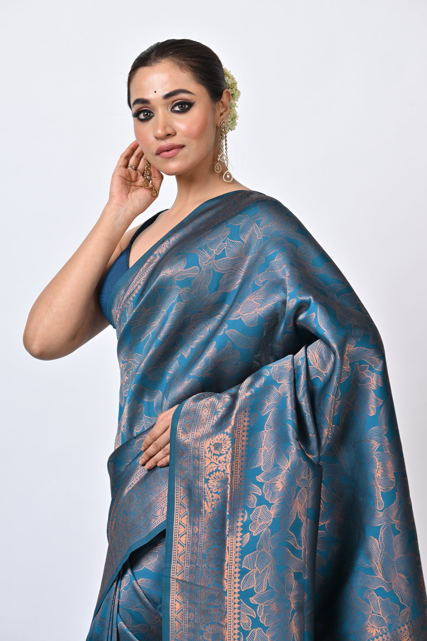 Nazakat  Teal Blue Bengal Silk Saree