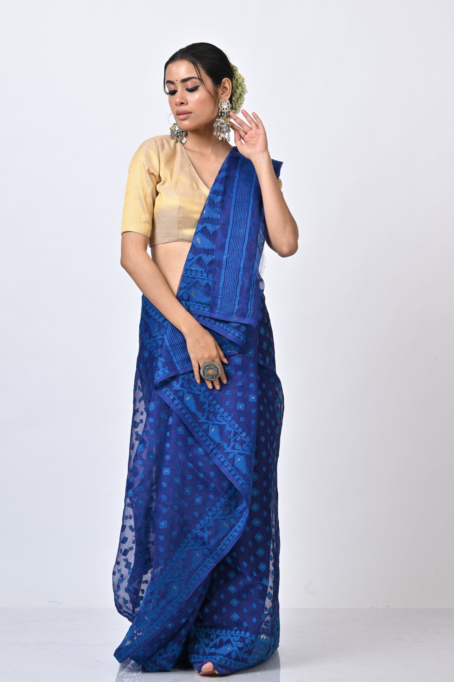 Blue Jamdani With Korola Patta Border