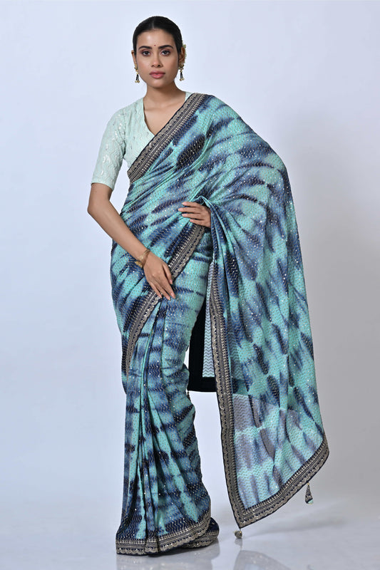 Georgette Saree With Deep Dye And Sequence  Embellishment